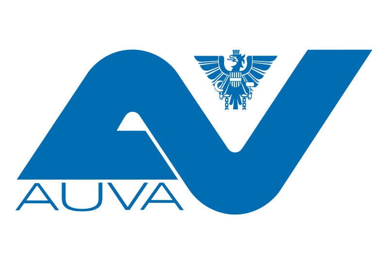 Das Logo der AUVA: In hellblauer Schrift die Buchstaben A und V, über der Öffnung des V ebenfalls in hellblau der Bundesadler.